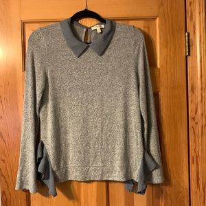 Monteau gray sweater with attached blue button down (just appearance not real)